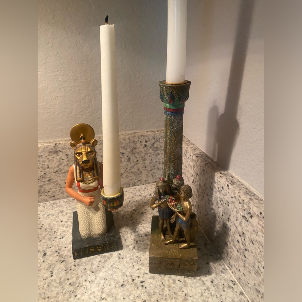 Adorable Set of Two Candlestick Holders - Egyptians